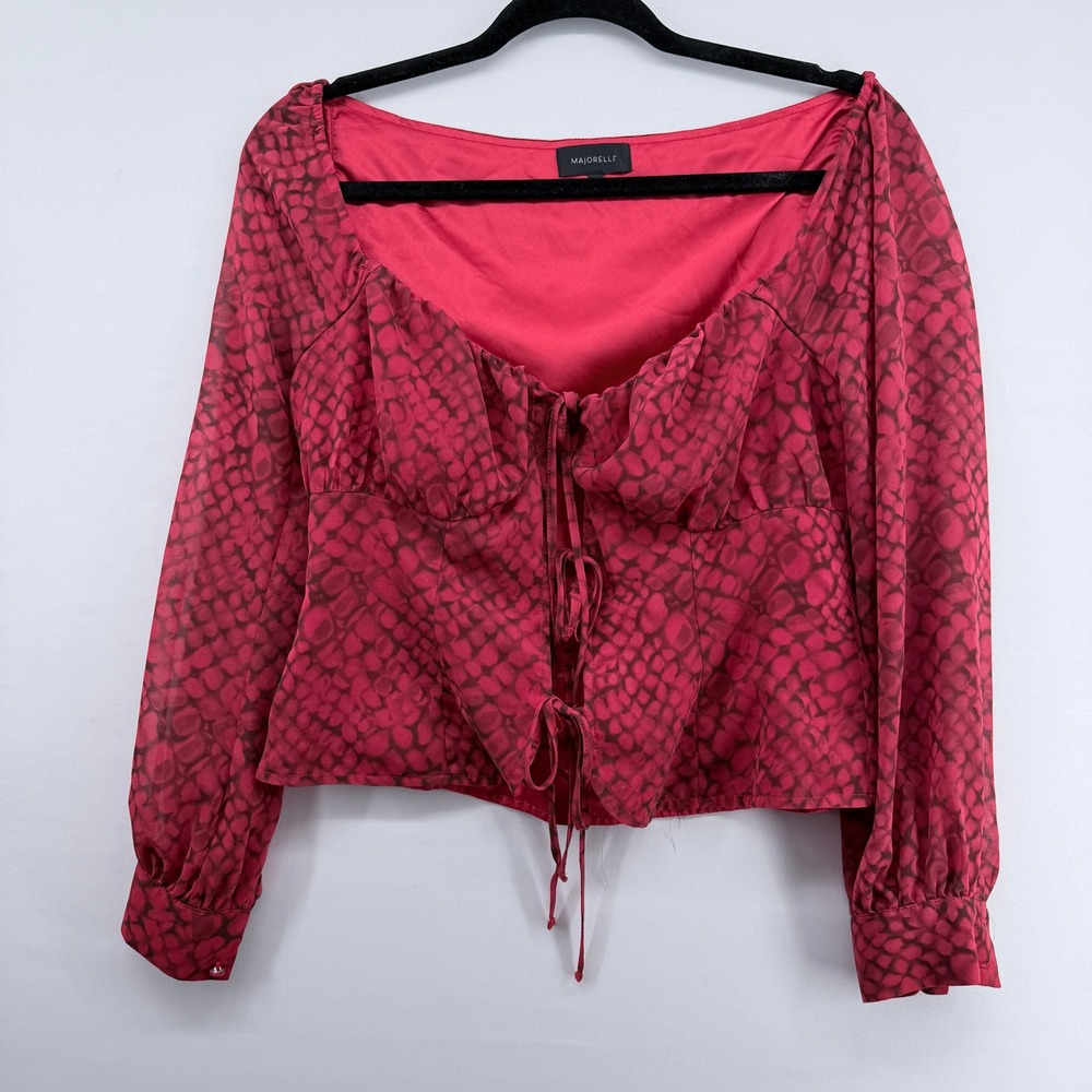 MAJORELLE Red Snake Print Corset Style Lace Up Blouse Size Small